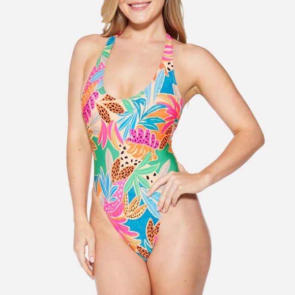 Hurley One Piece Swimsuit XS Print Pink Womens Bahia Cheeky Racerback NWT - Picture 1 of 16